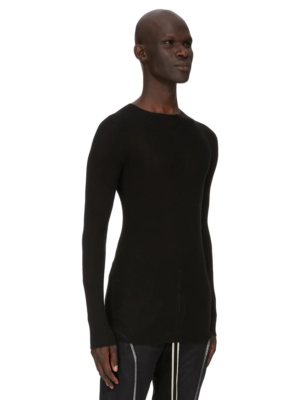 Rick Owens Concordians Ribbed Round Neck In Black Ribbed Knit