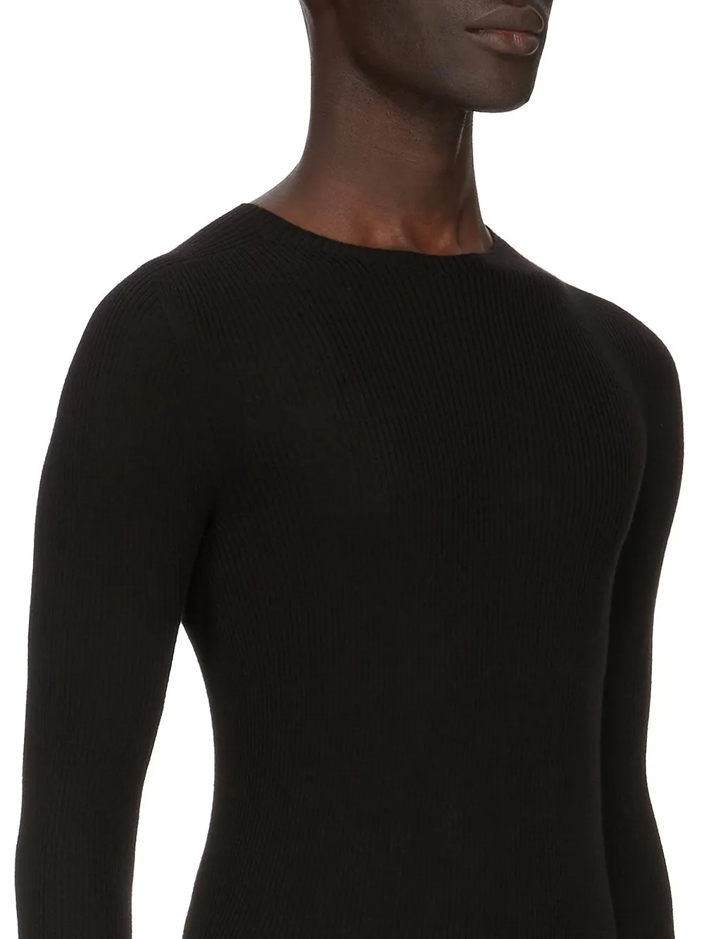 Rick Owens Concordians Ribbed Round Neck In Black Ribbed Knit