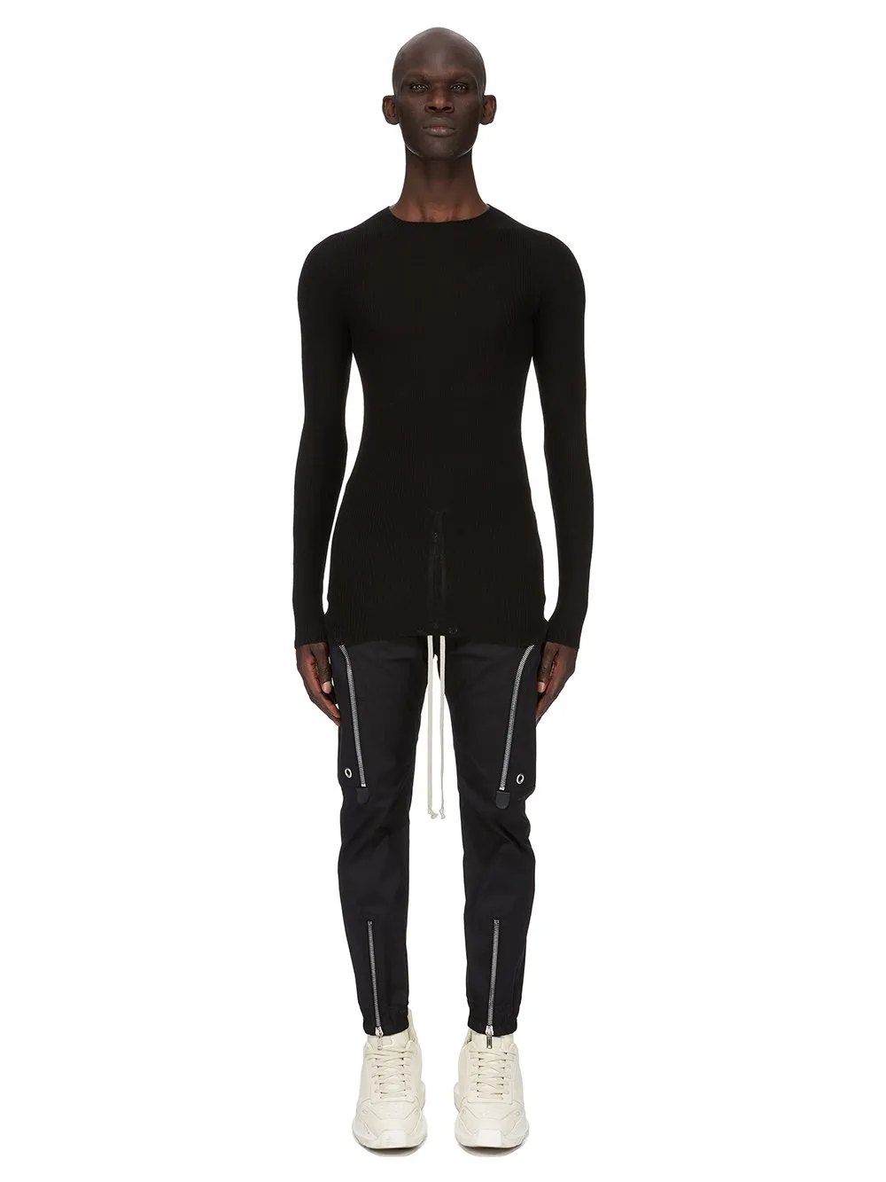 Rick Owens Concordians Ribbed Round Neck In Black Ribbed Knit