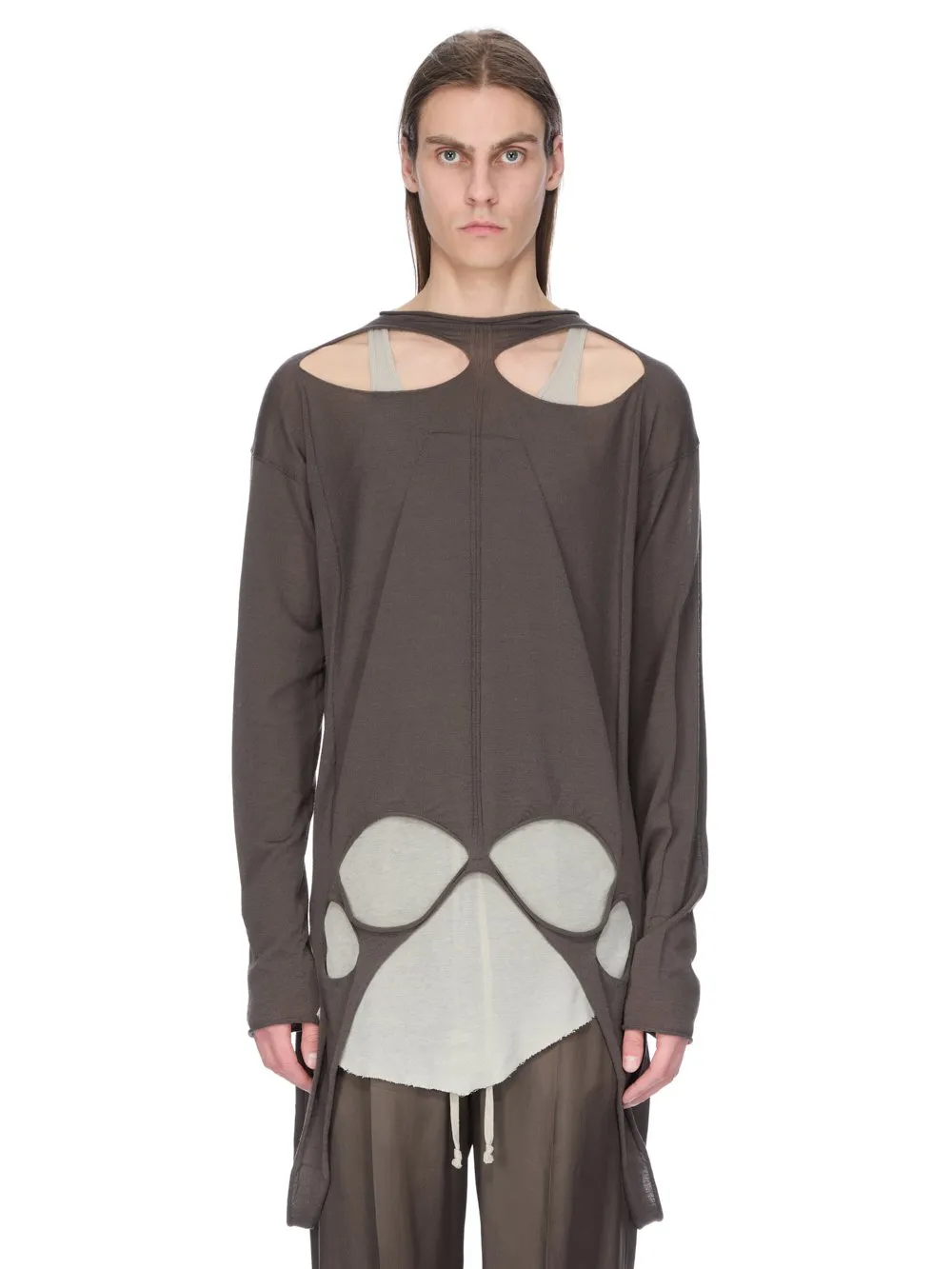 Rick Owens Concordians Slashed Pull In Darkdust Lightweight Rasato Knit