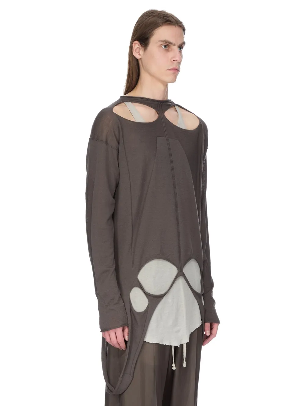 Rick Owens Concordians Slashed Pull In Darkdust Lightweight Rasato Knit