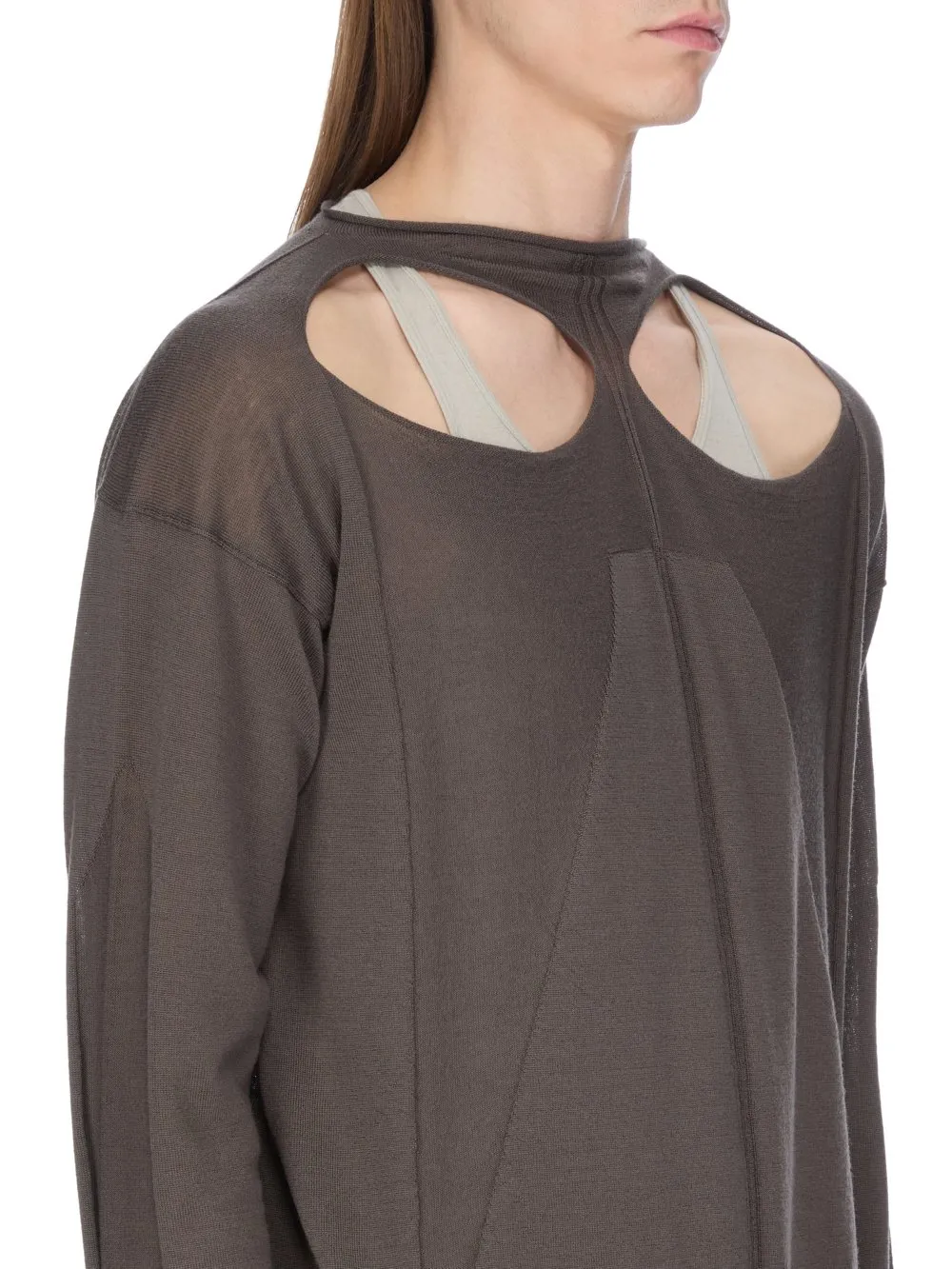 Rick Owens Concordians Slashed Pull In Darkdust Lightweight Rasato Knit