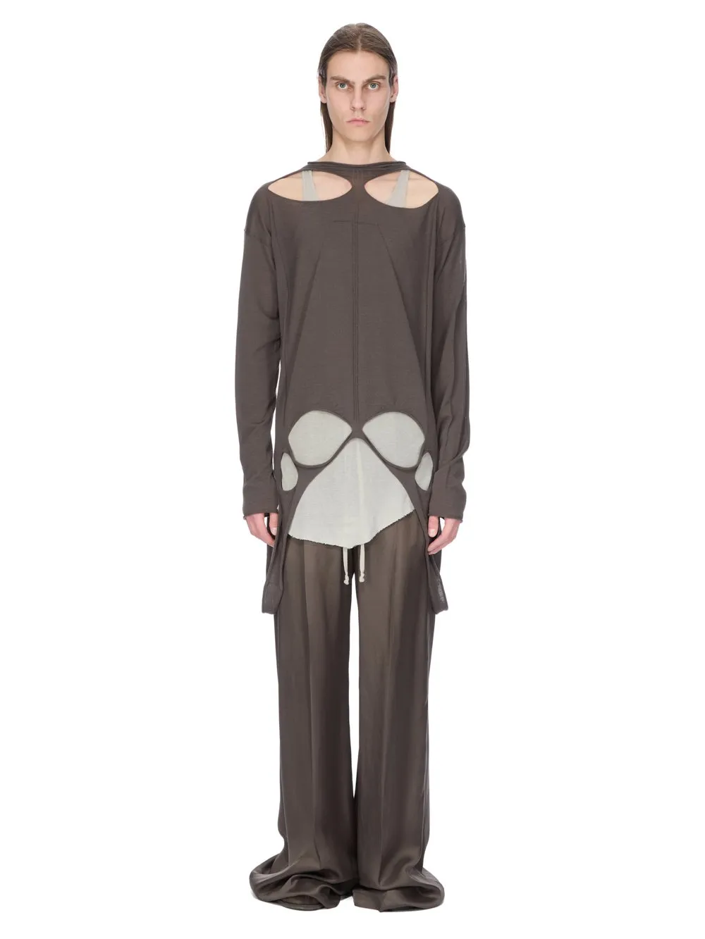 Rick Owens Concordians Slashed Pull In Darkdust Lightweight Rasato Knit