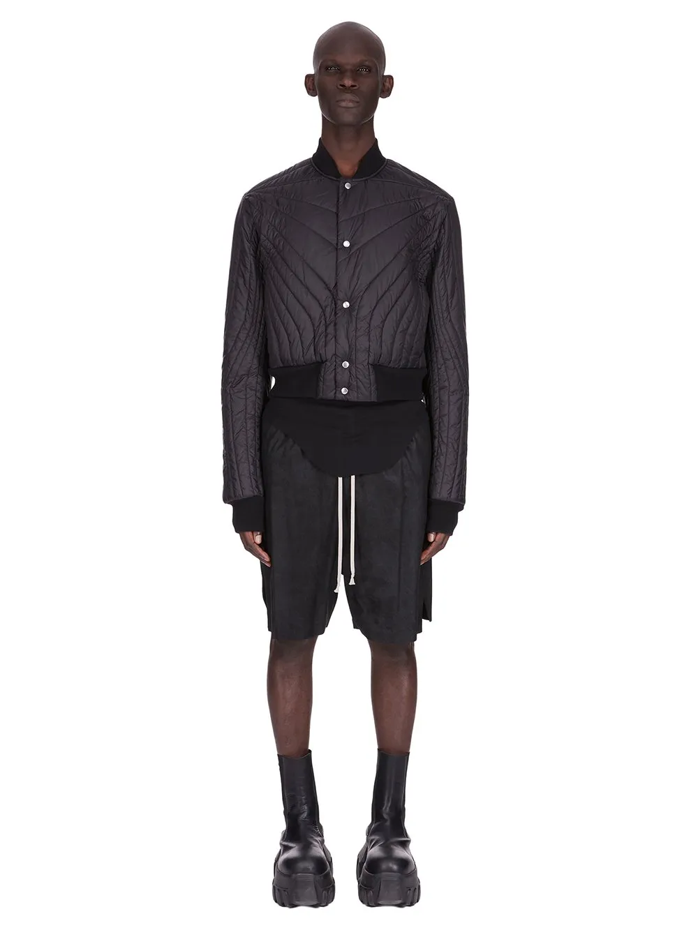 Rick Owens Concordians Quilted Flight Jkt In Black Light Nylon.