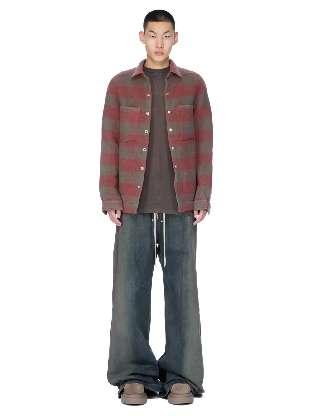 Rick Owens Concordians Outershirt In Rosewood Plaid Jumbo Plaid