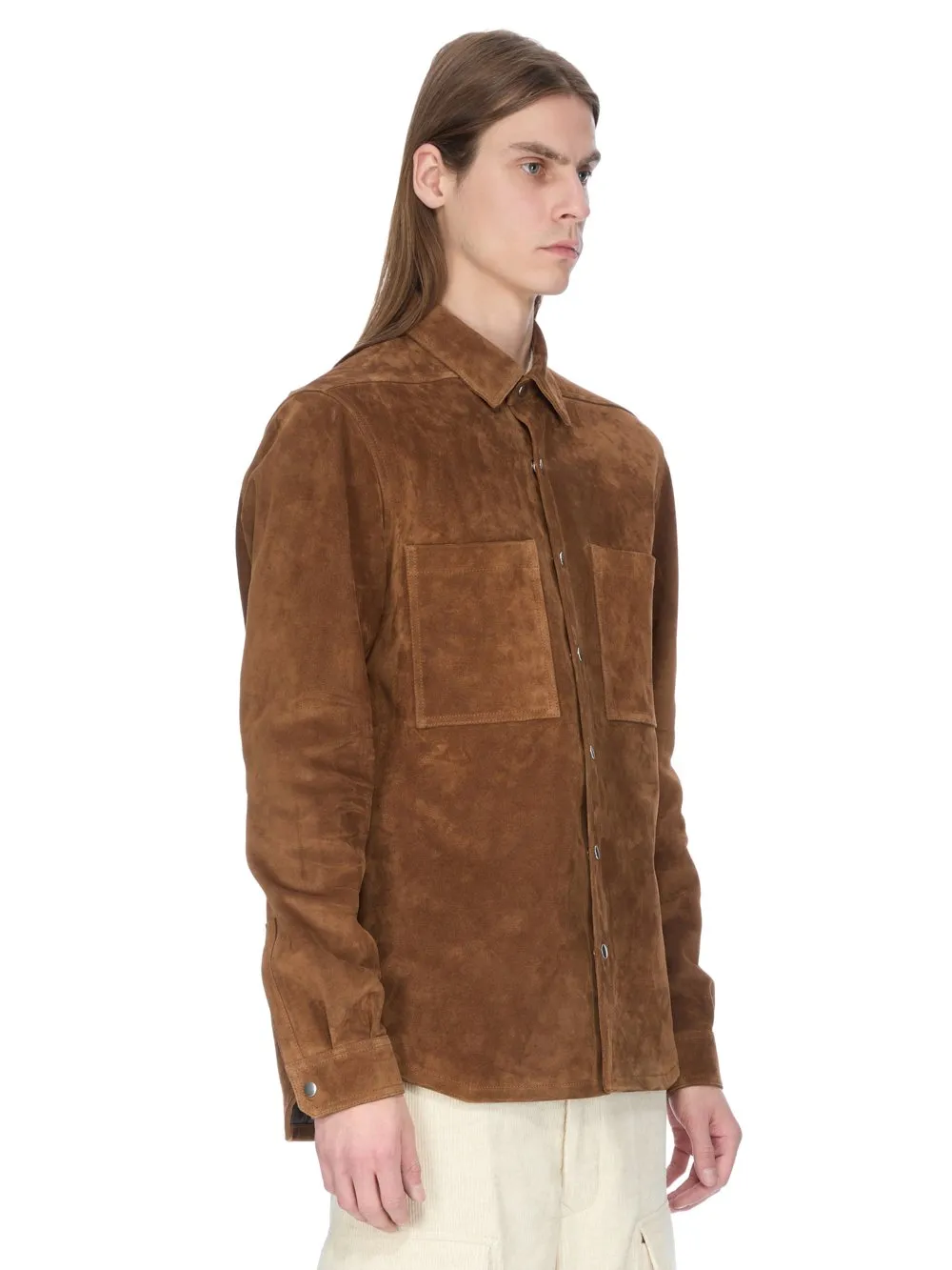 Rick Owens Concordians Outershirt In Chestnut Suede Leather