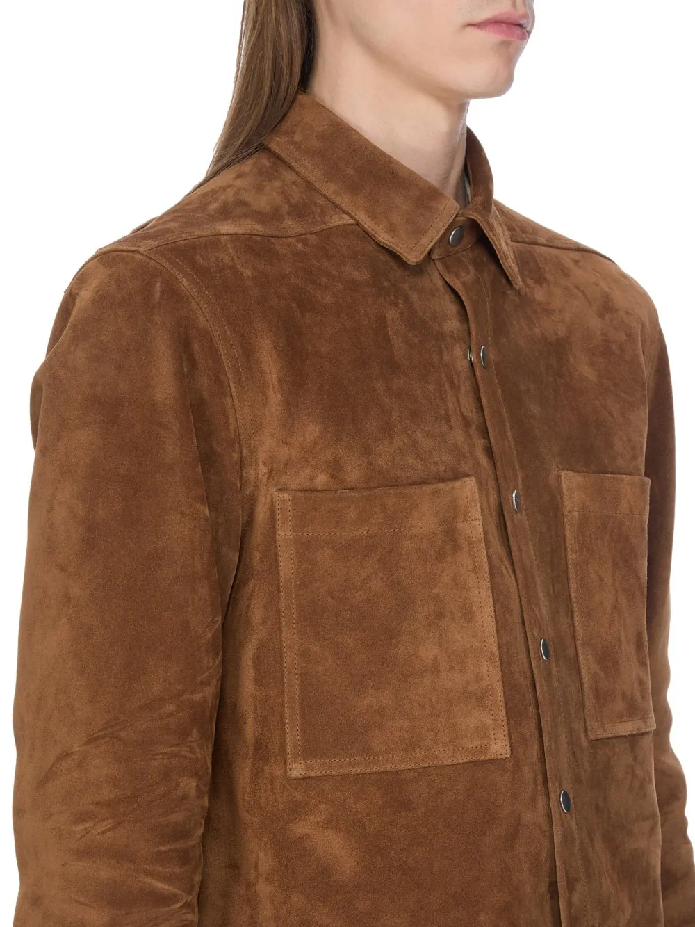 Rick Owens Concordians Outershirt In Chestnut Suede Leather