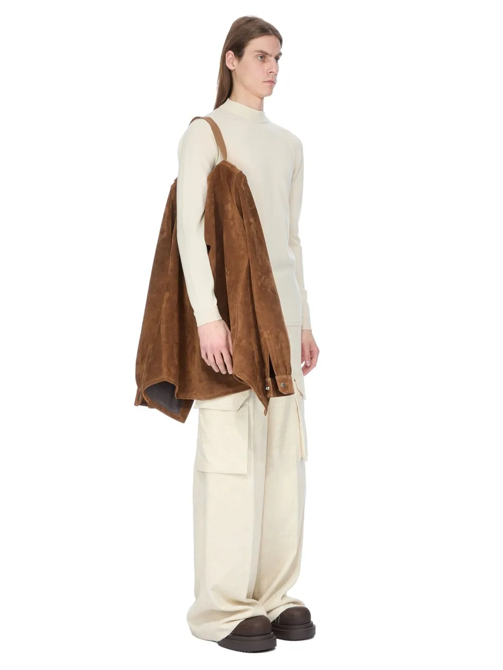 Rick Owens Concordians Outershirt In Chestnut Suede Leather