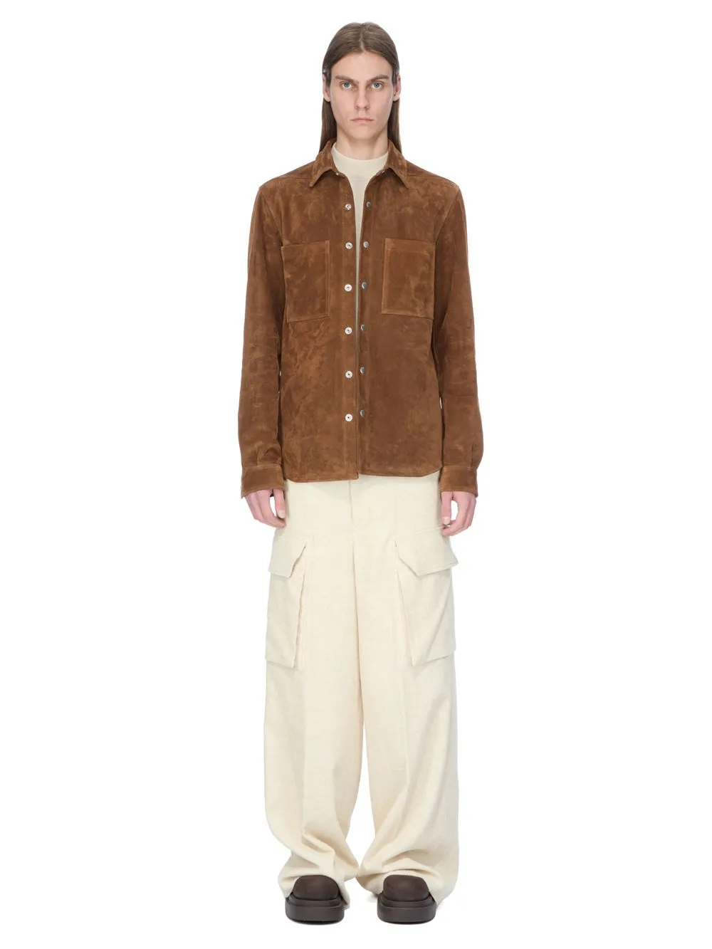 Rick Owens Concordians Outershirt In Chestnut Suede Leather