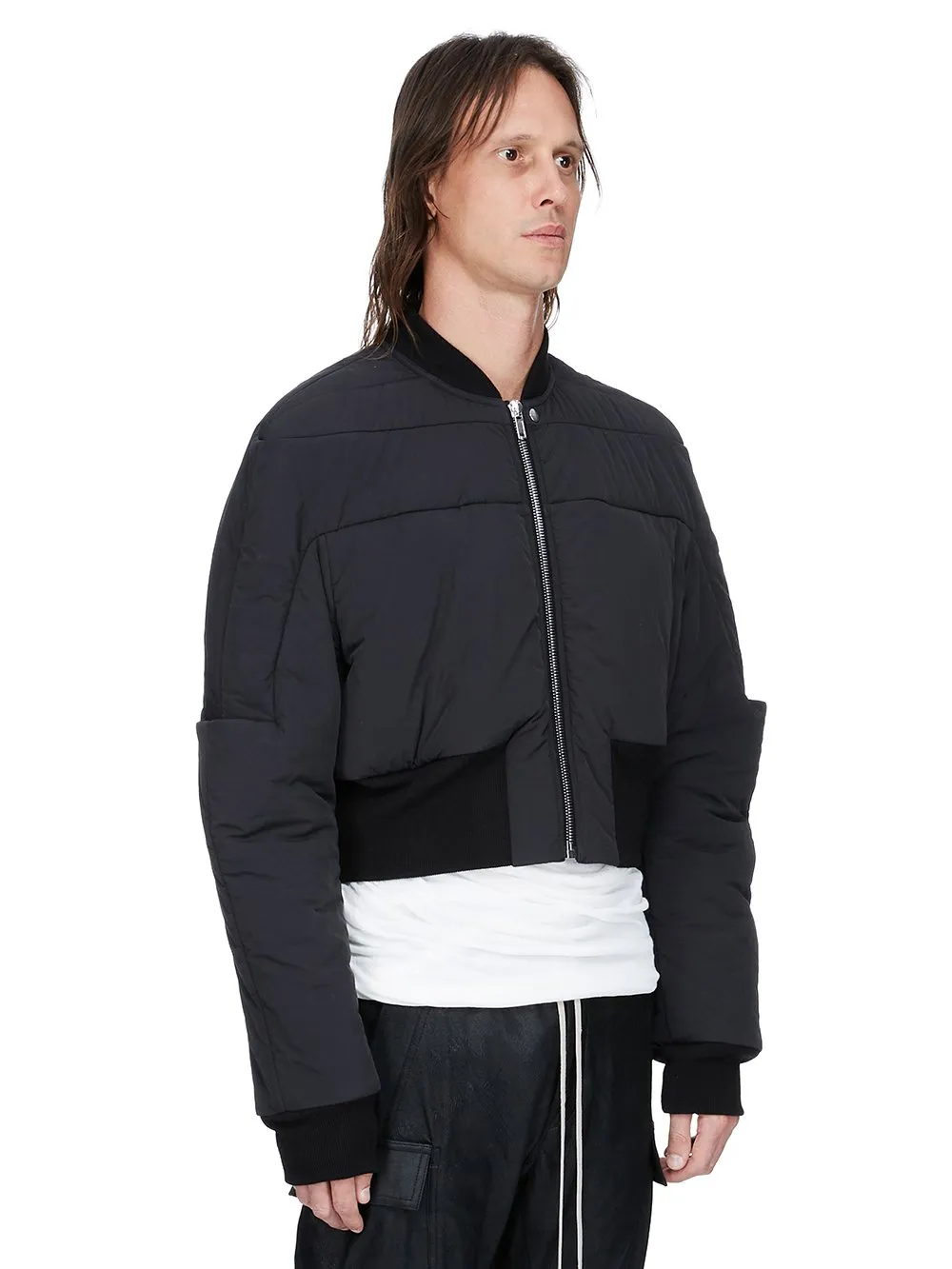 Rick Owens Concordians Girdered Bomber In Black Matte Nylon