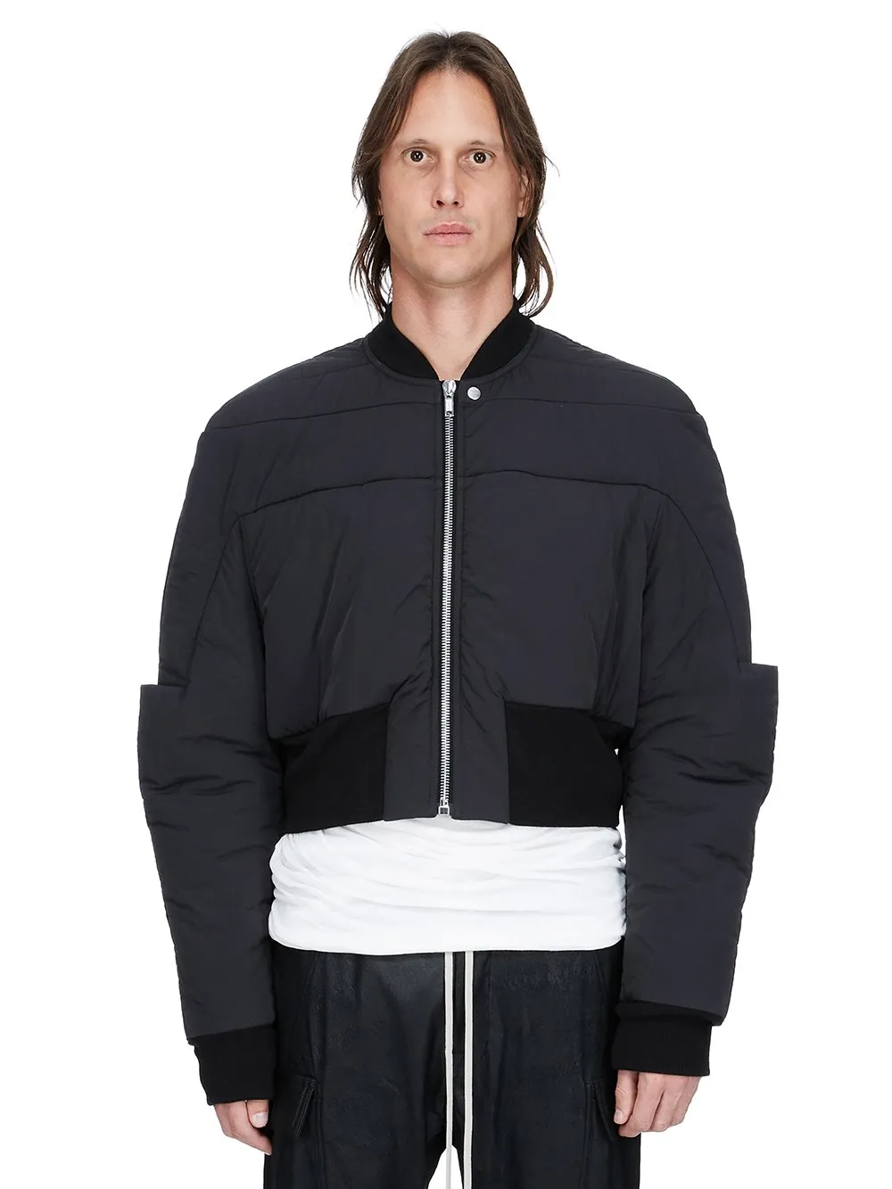 Rick Owens Concordians Girdered Bomber In Black Matte Nylon