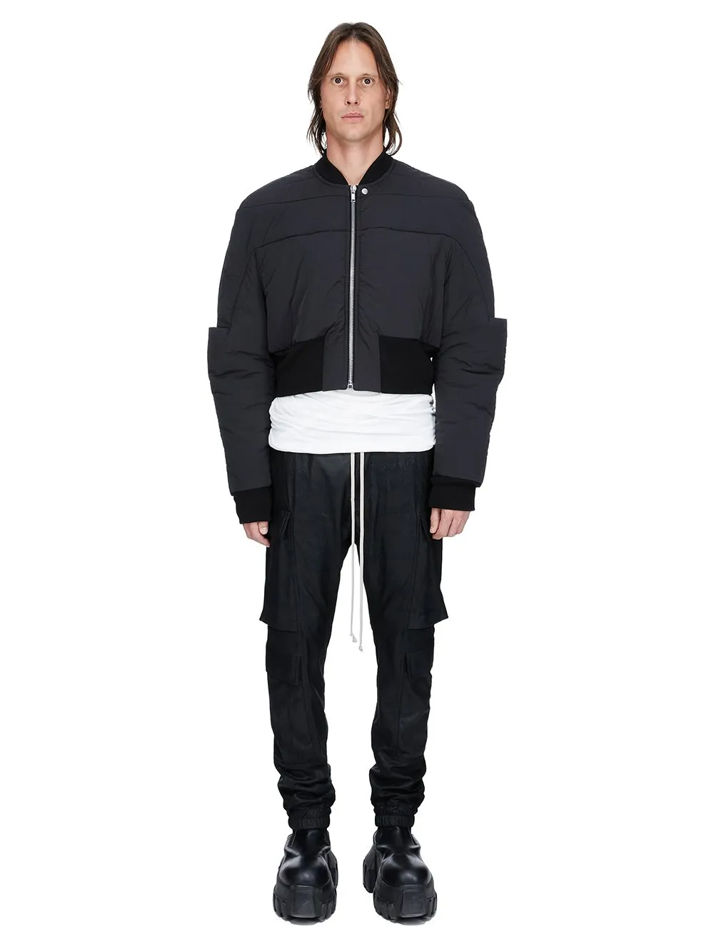 Rick Owens Concordians Girdered Bomber In Black Matte Nylon