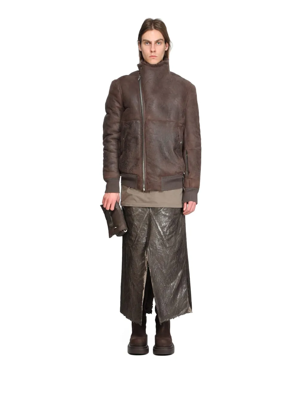 Rick Owens Concordians Hollywood Flight In Darkdust Curly Shearling