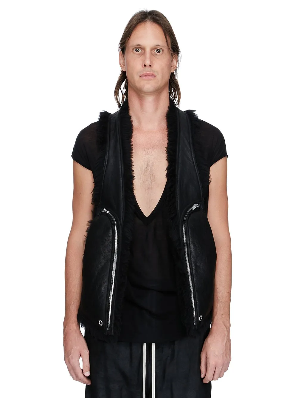 Rick Owens Concordians Bauhaus Vest In Black Curly Shearling
