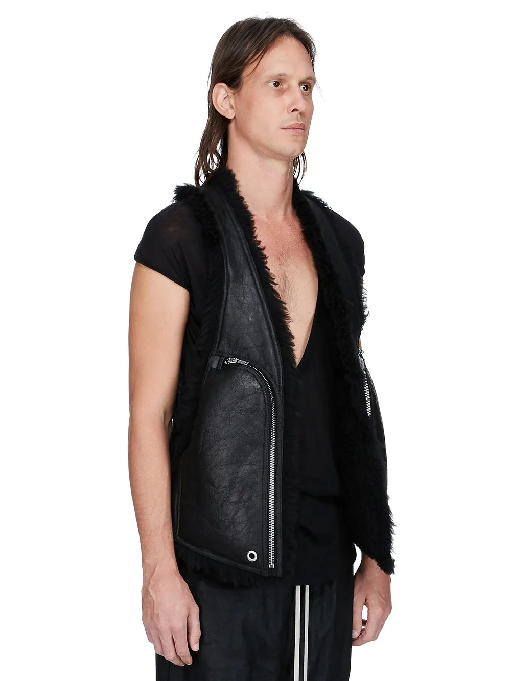 Rick Owens Concordians Bauhaus Vest In Black Curly Shearling