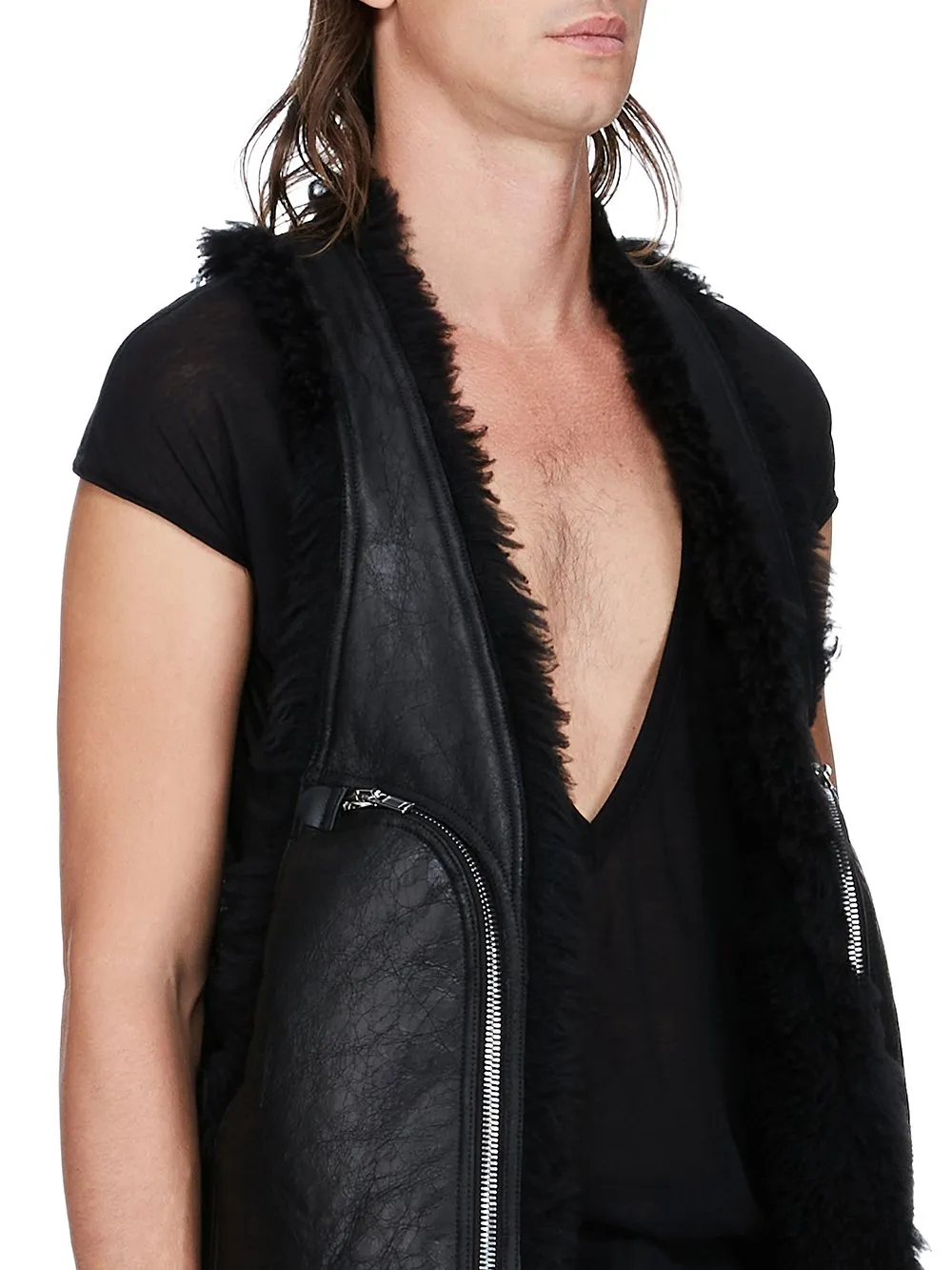 Rick Owens Concordians Bauhaus Vest In Black Curly Shearling