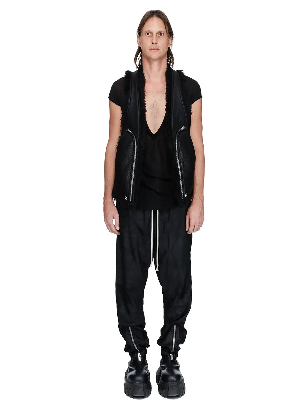 Rick Owens Concordians Bauhaus Vest In Black Curly Shearling