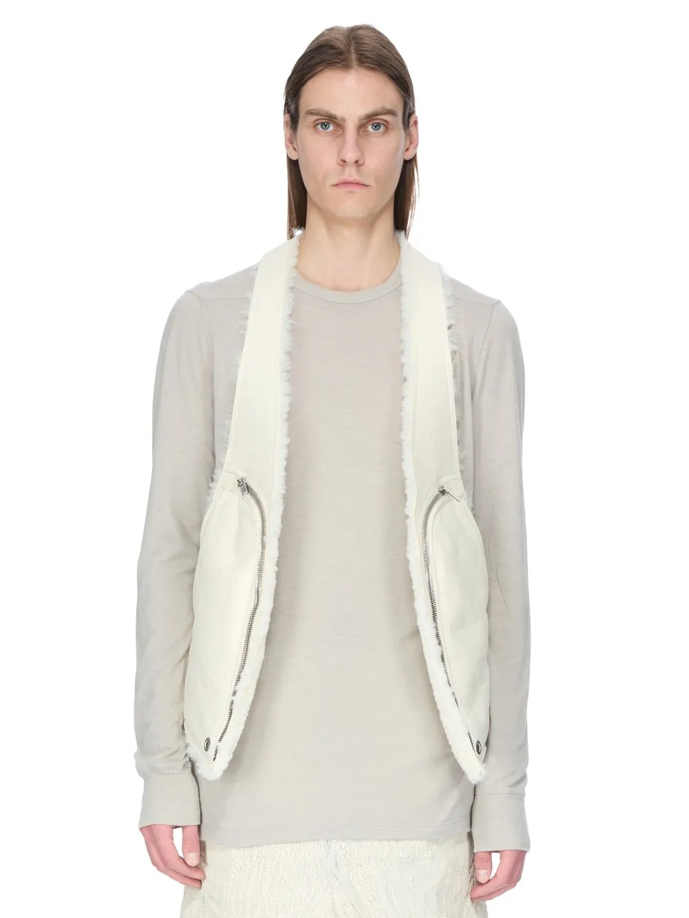 Rick Owens Concordians Bauhaus Vest In Milk Albino Shearling