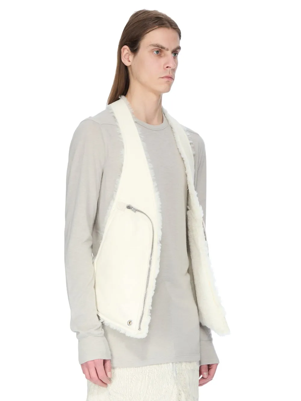 Rick Owens Concordians Bauhaus Vest In Milk Albino Shearling
