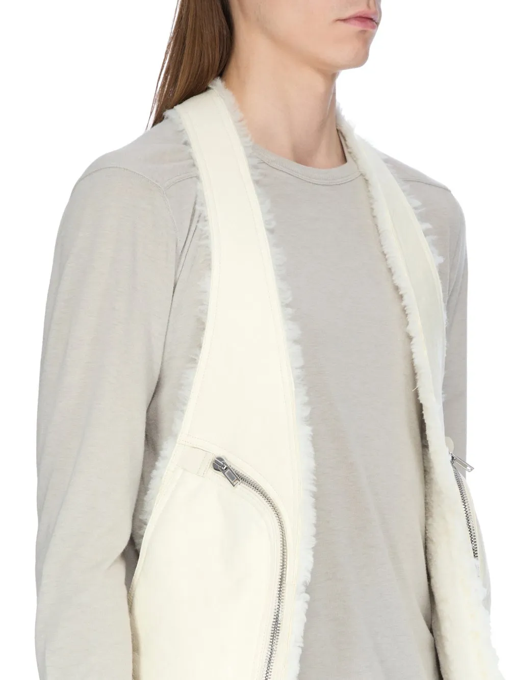 Rick Owens Concordians Bauhaus Vest In Milk Albino Shearling