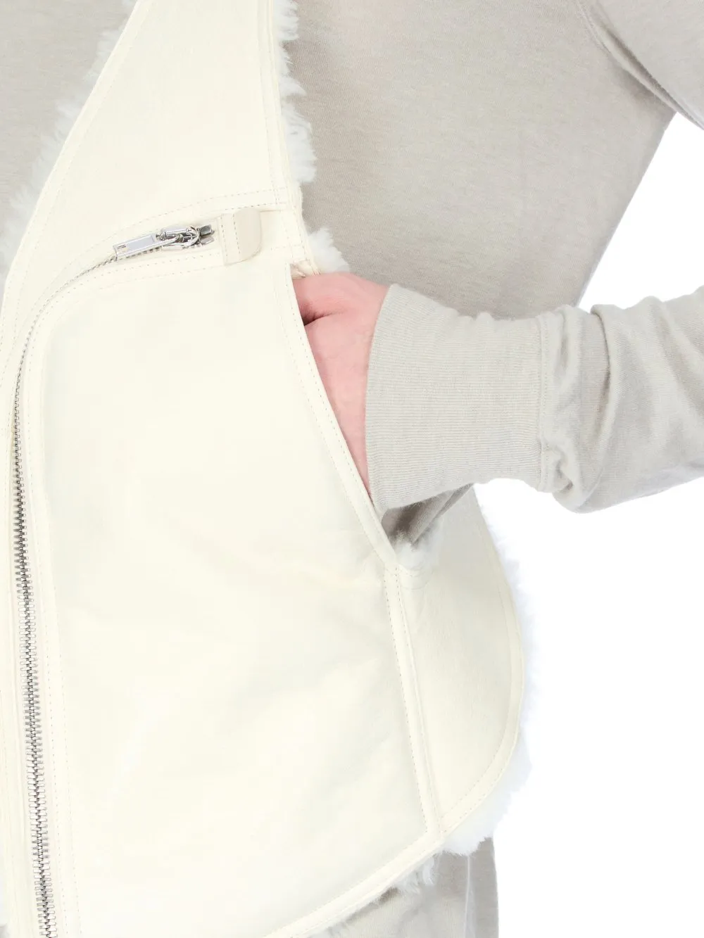 Rick Owens Concordians Bauhaus Vest In Milk Albino Shearling