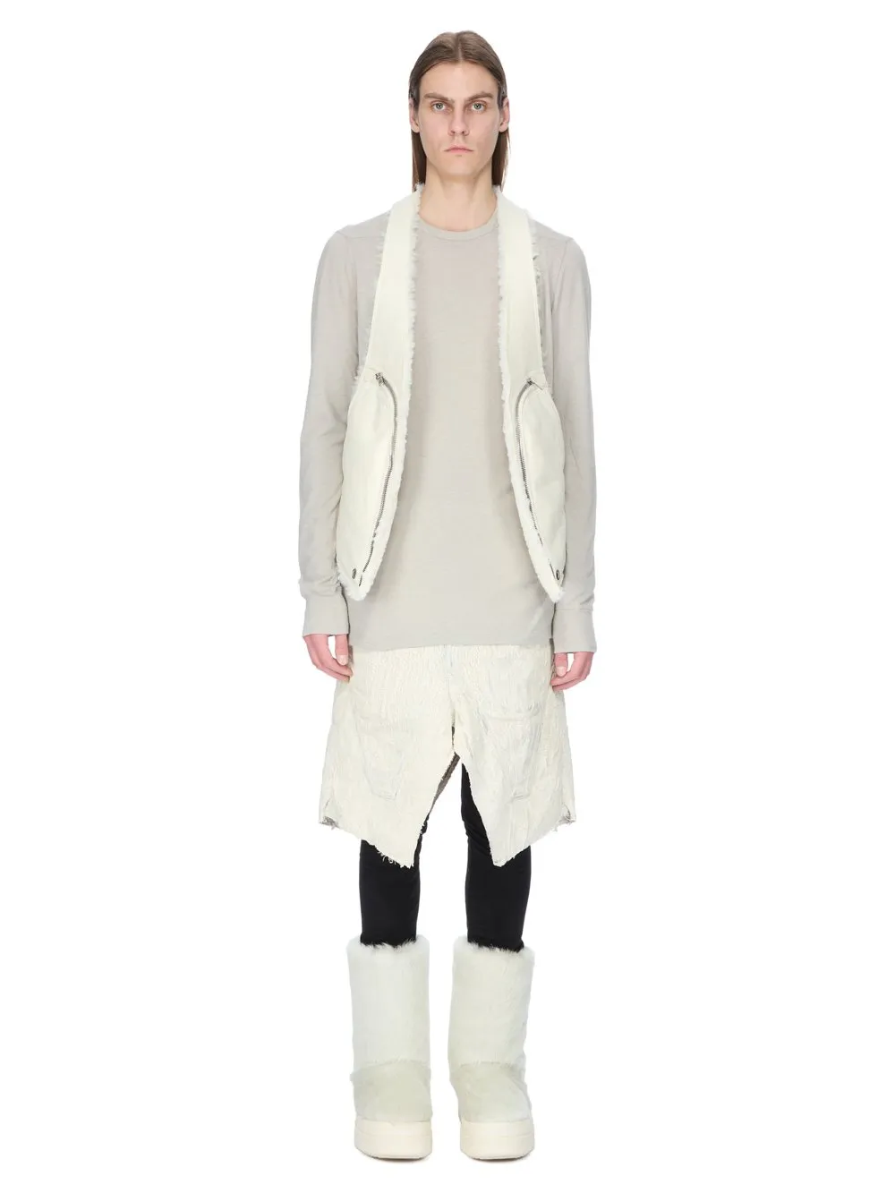 Rick Owens Concordians Bauhaus Vest In Milk Albino Shearling
