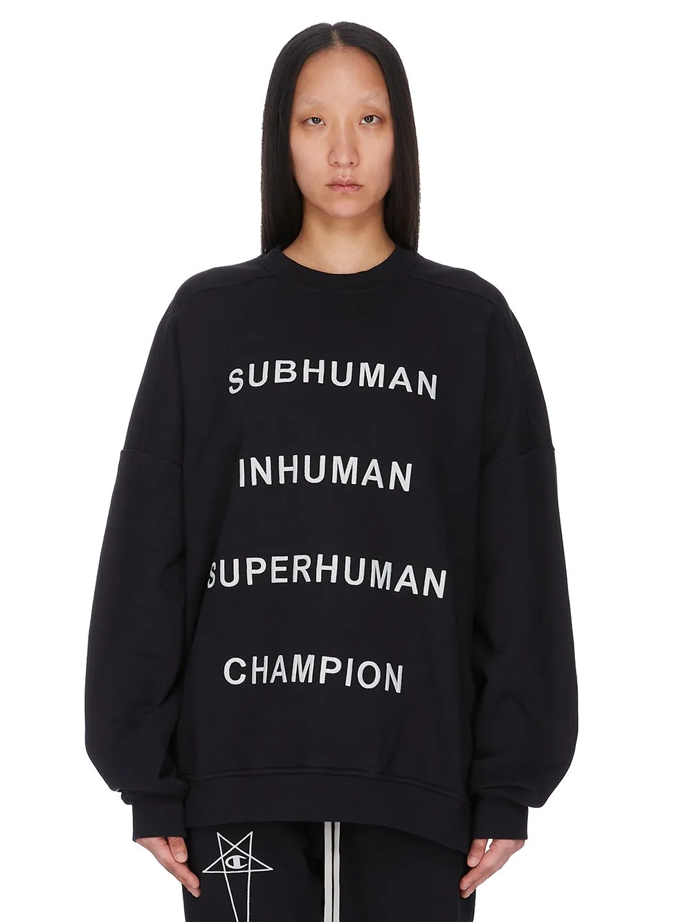 Champion X Rick Owens Jumbo Sweat In Black Compact Felpa Jersey