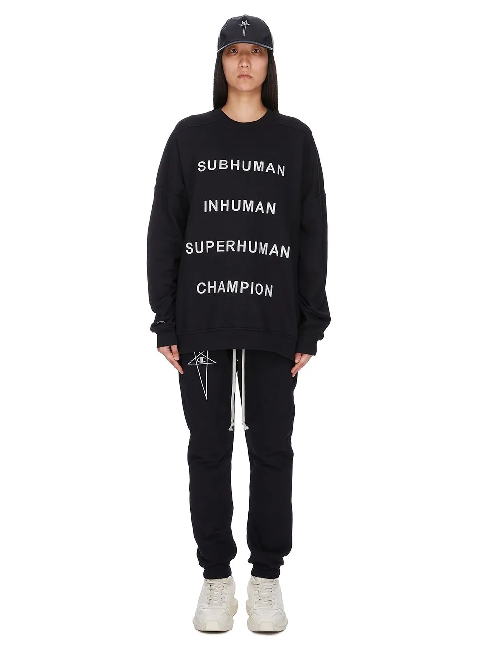 Champion X Rick Owens Jumbo Sweat In Black Compact Felpa Jersey