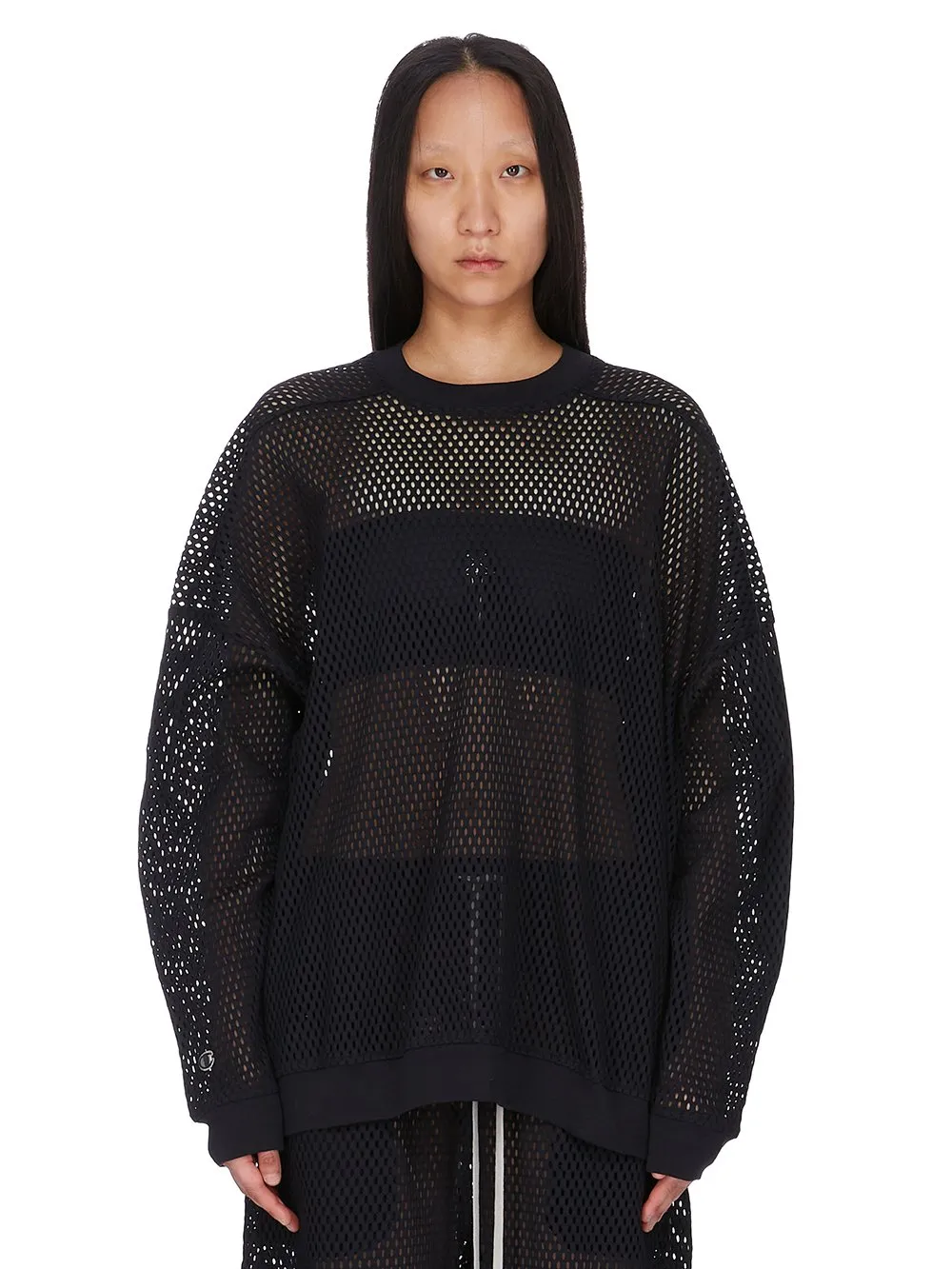 Champion X Rick Owens Jumbo Sweat In Black Open Mesh Jersey