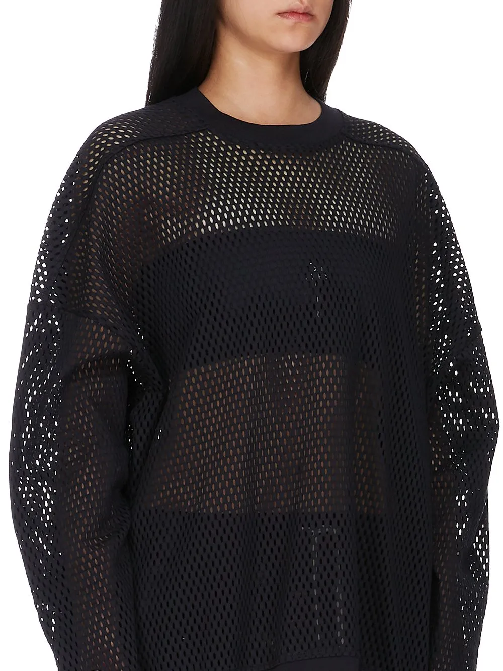 Champion X Rick Owens Jumbo Sweat In Black Open Mesh Jersey