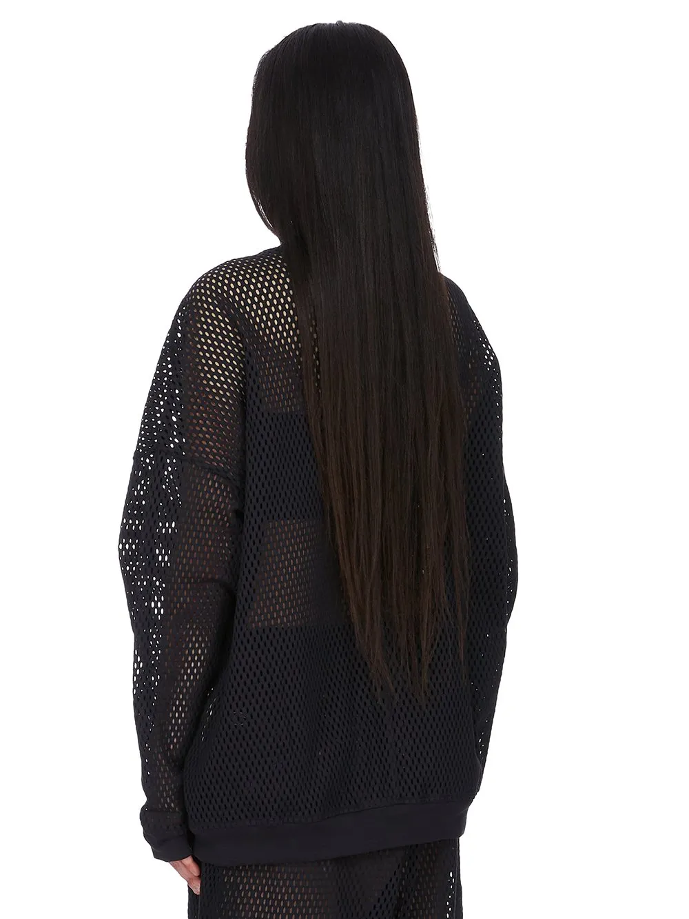 Champion X Rick Owens Jumbo Sweat In Black Open Mesh Jersey