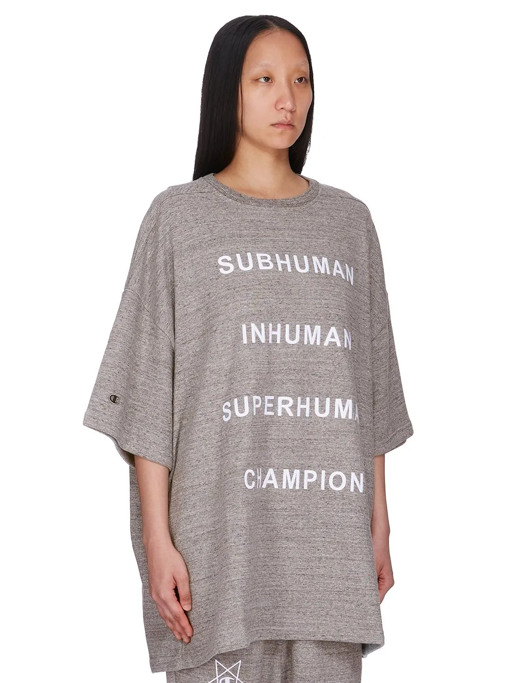 Champion X Rick Owens Tommy T In Grey Melange Melange Felpa Jersey