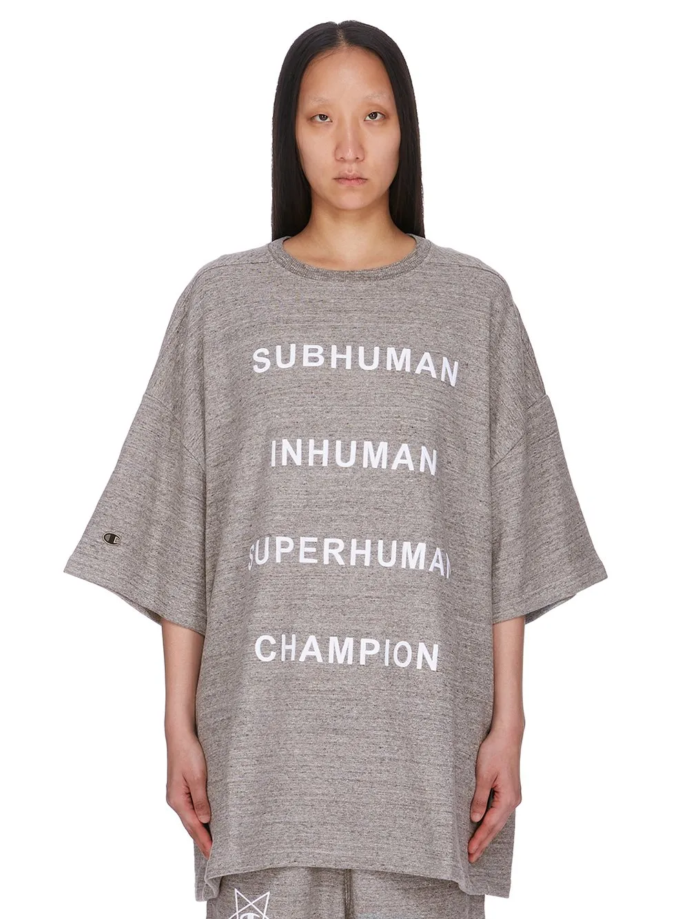 Champion X Rick Owens Tommy T In Grey Melange Melange Felpa Jersey