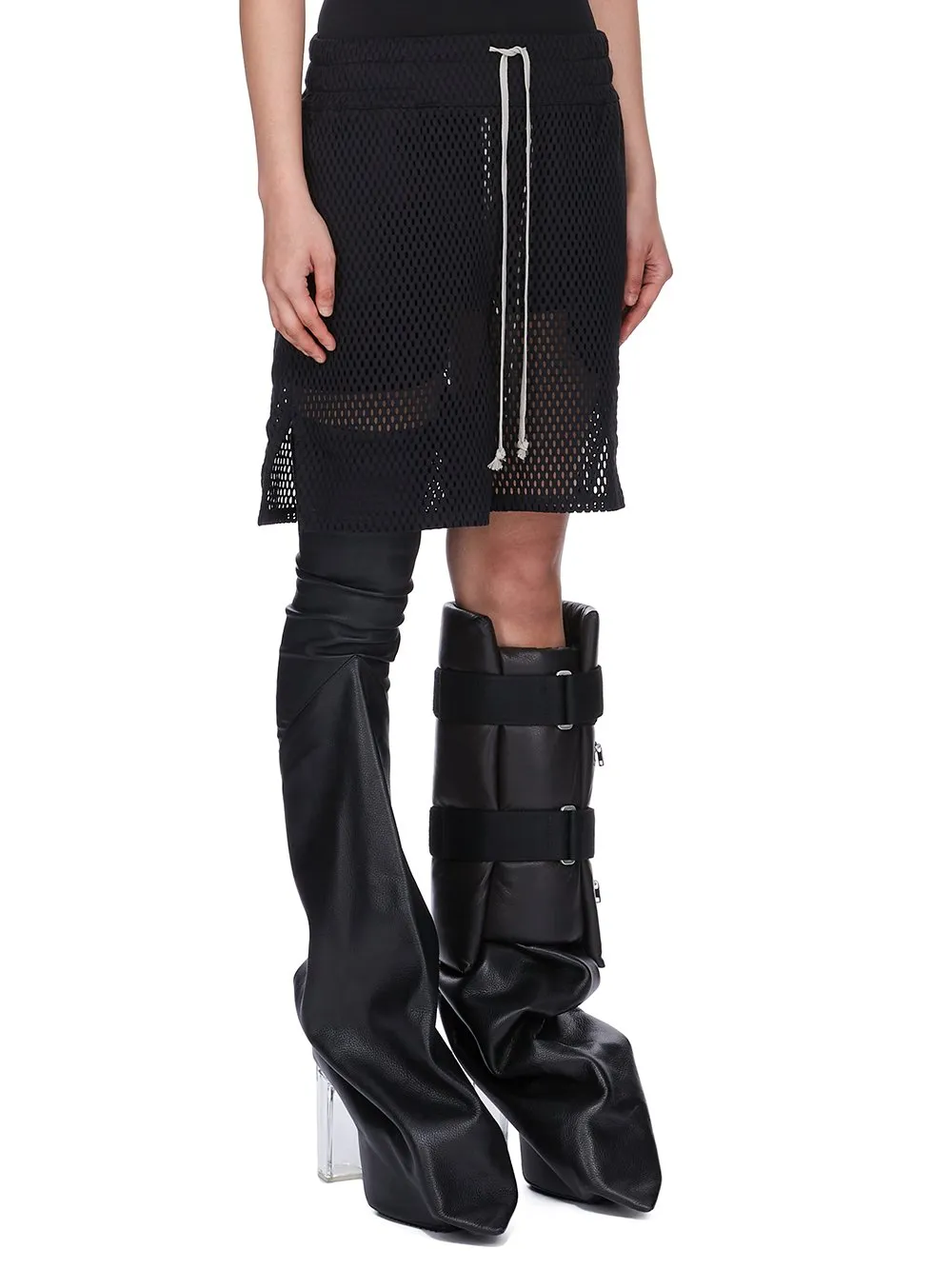 Champion X Rick Owens Shorts In Black Open Mesh Jersey