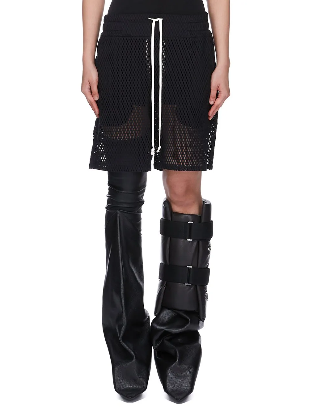 Champion X Rick Owens Shorts In Black Open Mesh Jersey