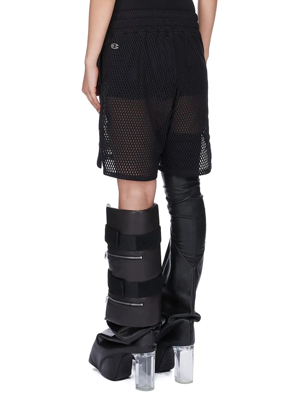 Champion X Rick Owens Shorts In Black Open Mesh Jersey