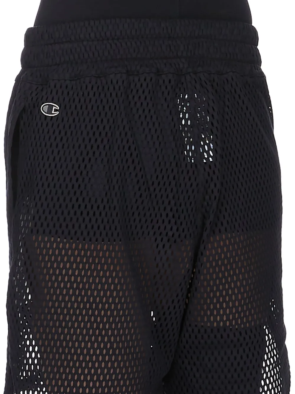 Champion X Rick Owens Shorts In Black Open Mesh Jersey