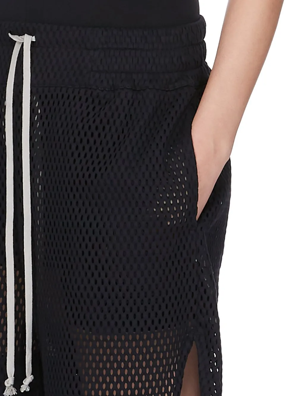 Champion X Rick Owens Shorts In Black Open Mesh Jersey