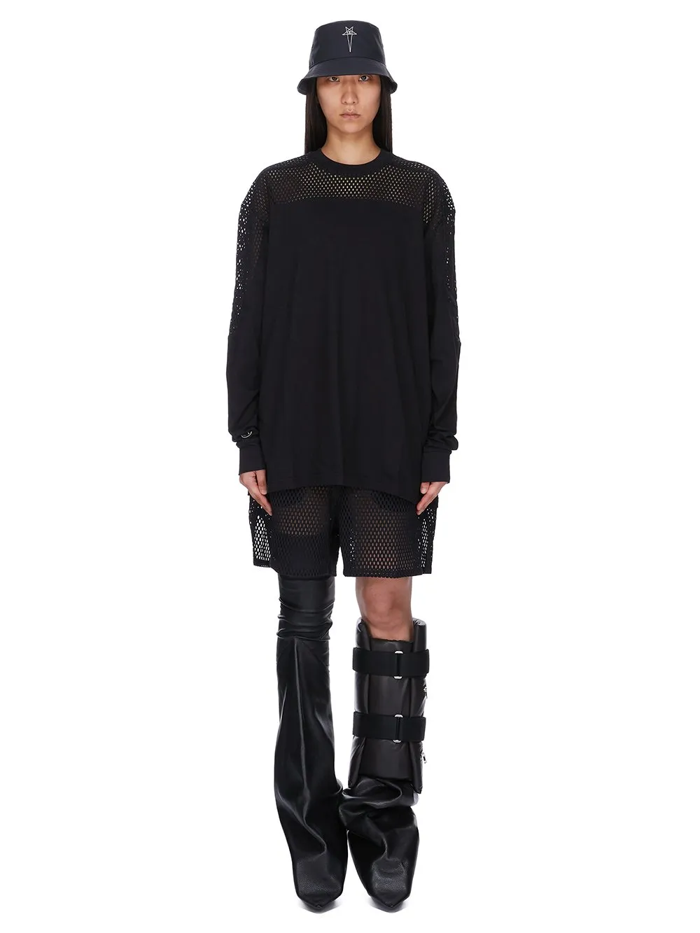 Champion X Rick Owens Shorts In Black Open Mesh Jersey