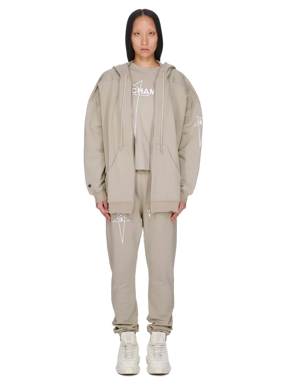 Champion X Rick Owens Joggers In Pearl Compact Felpa Jersey