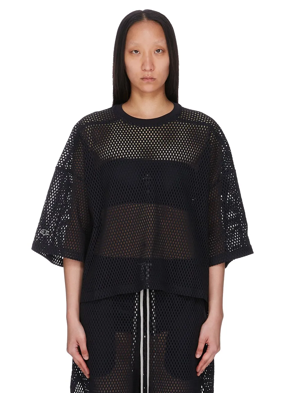 Champion X Rick Owens Tommy T Cropped In Black Open Mesh Jersey
