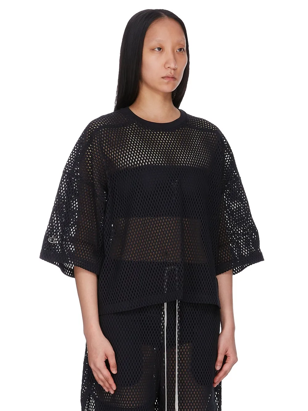 Champion X Rick Owens Tommy T Cropped In Black Open Mesh Jersey