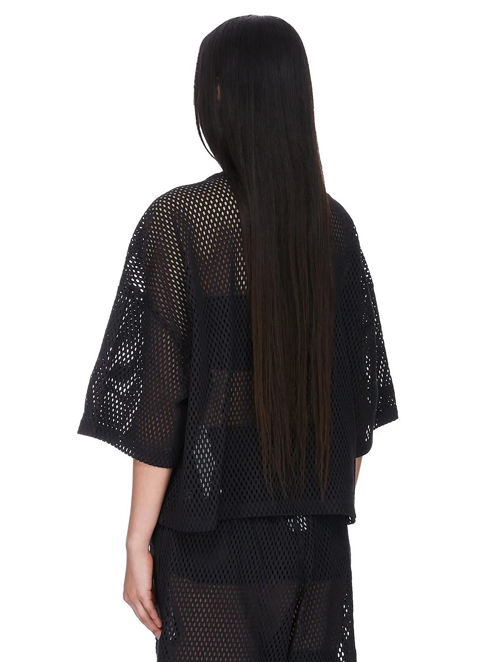 Champion X Rick Owens Tommy T Cropped In Black Open Mesh Jersey