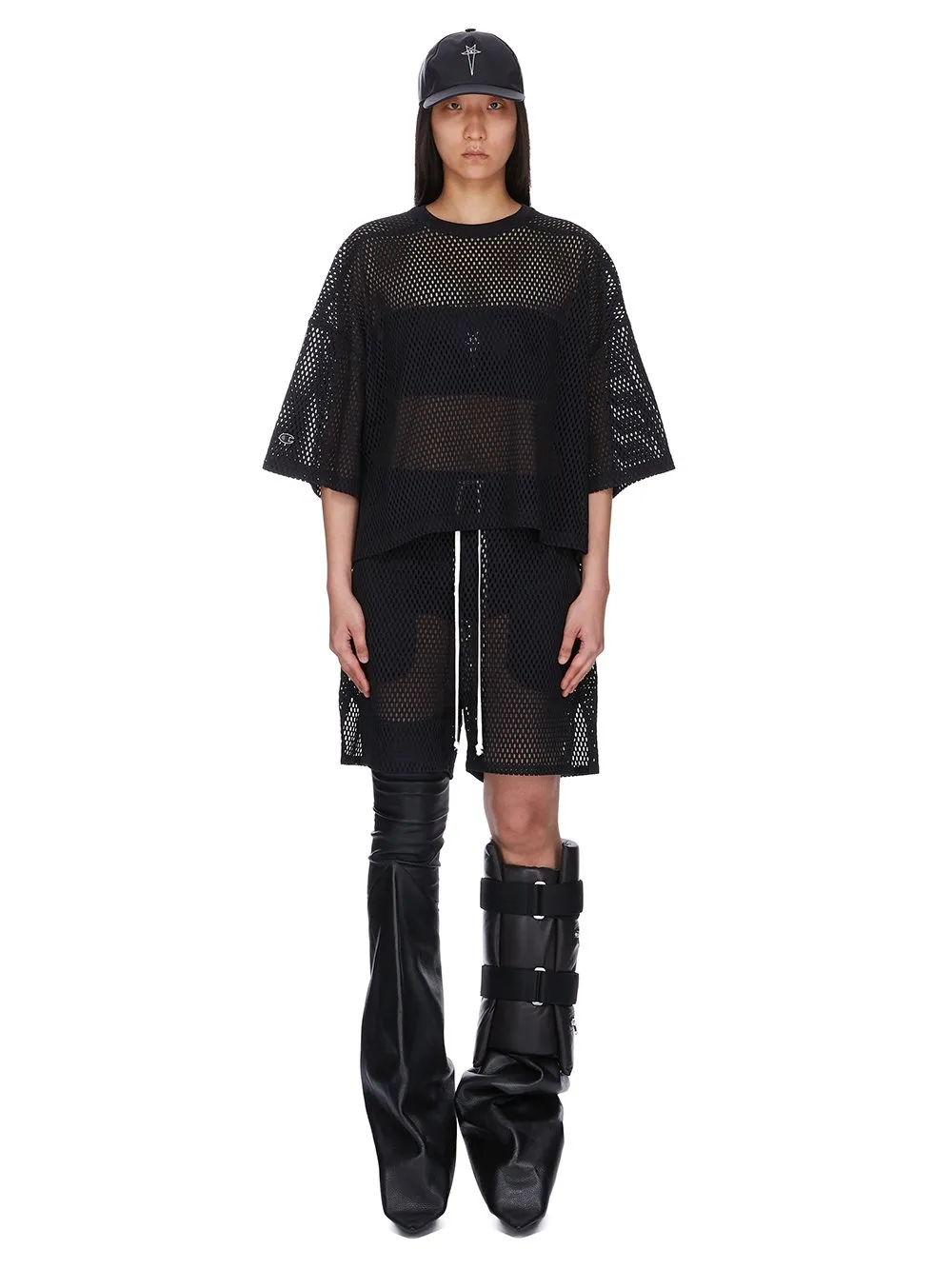Champion X Rick Owens Tommy T Cropped In Black Open Mesh Jersey