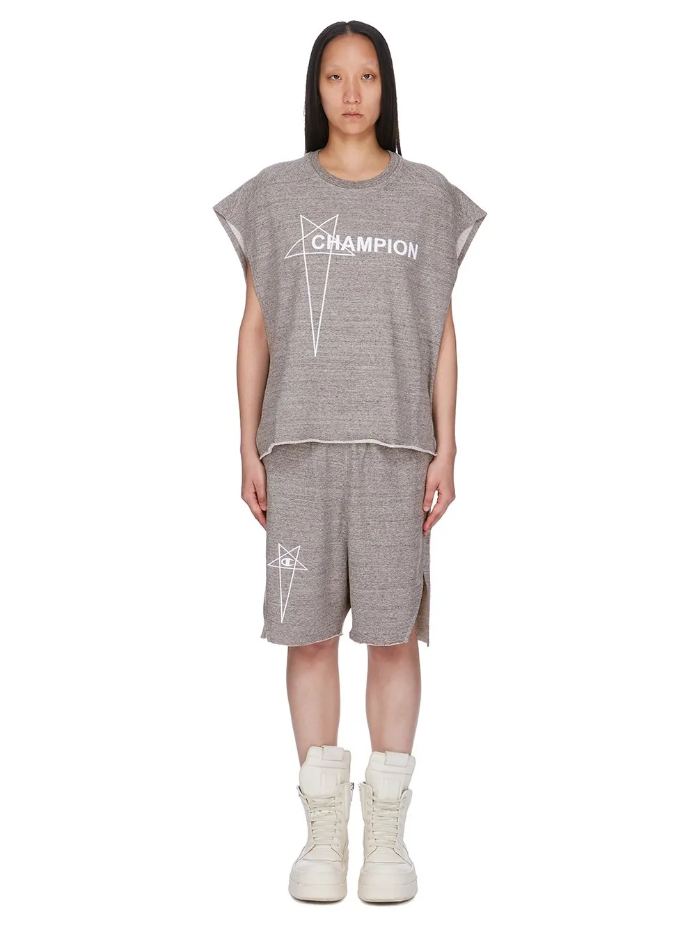 Champion X Rick Owens Beveled Pods In Grey Melange Melange Felpa Jersey