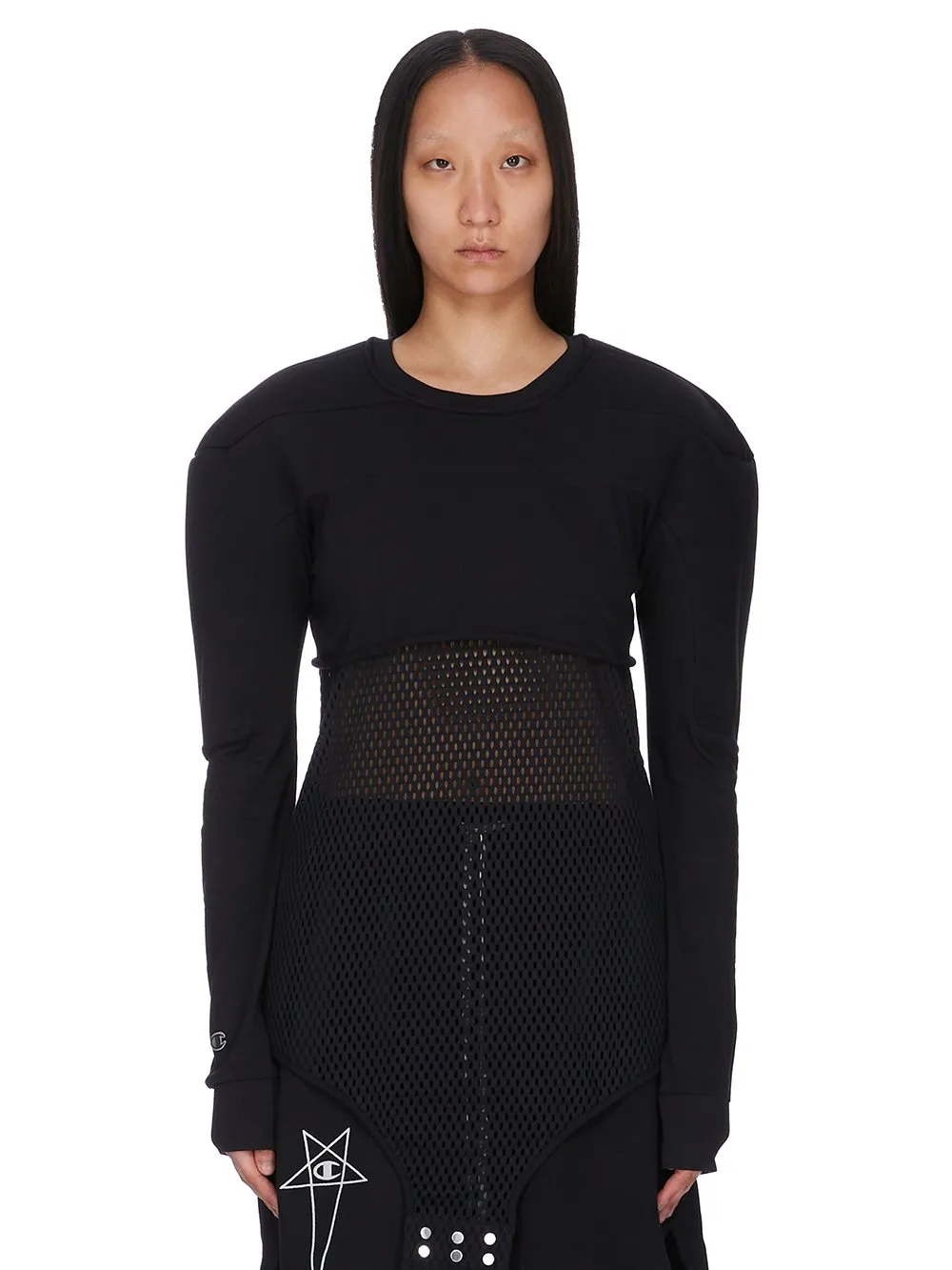 Champion X Rick Owens Girdered Cropped Harness In Black Cotton Jersey