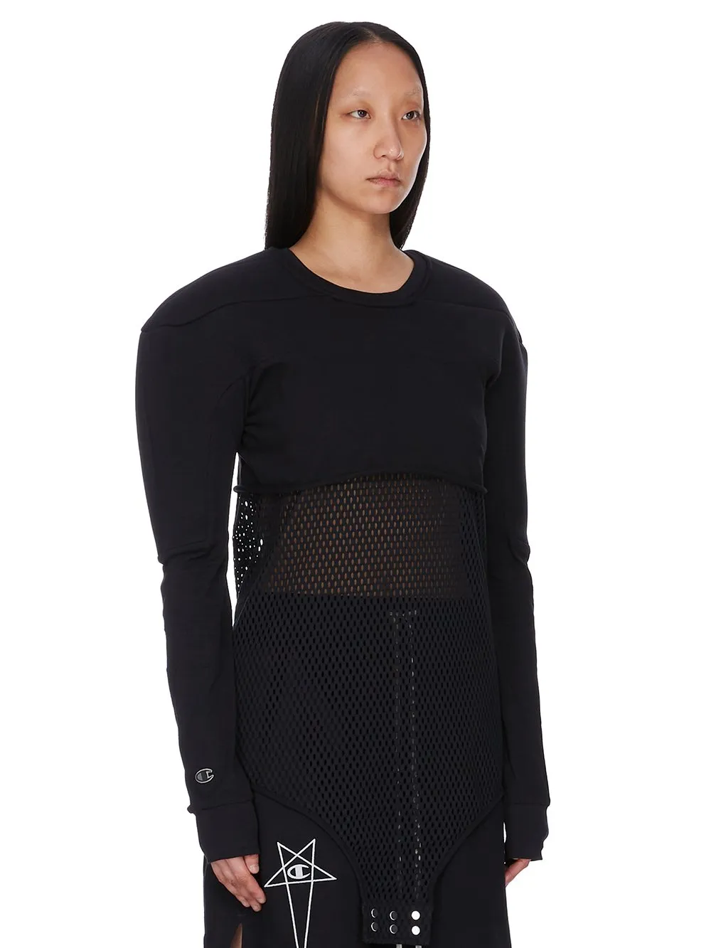 Champion X Rick Owens Girdered Cropped Harness In Black Cotton Jersey