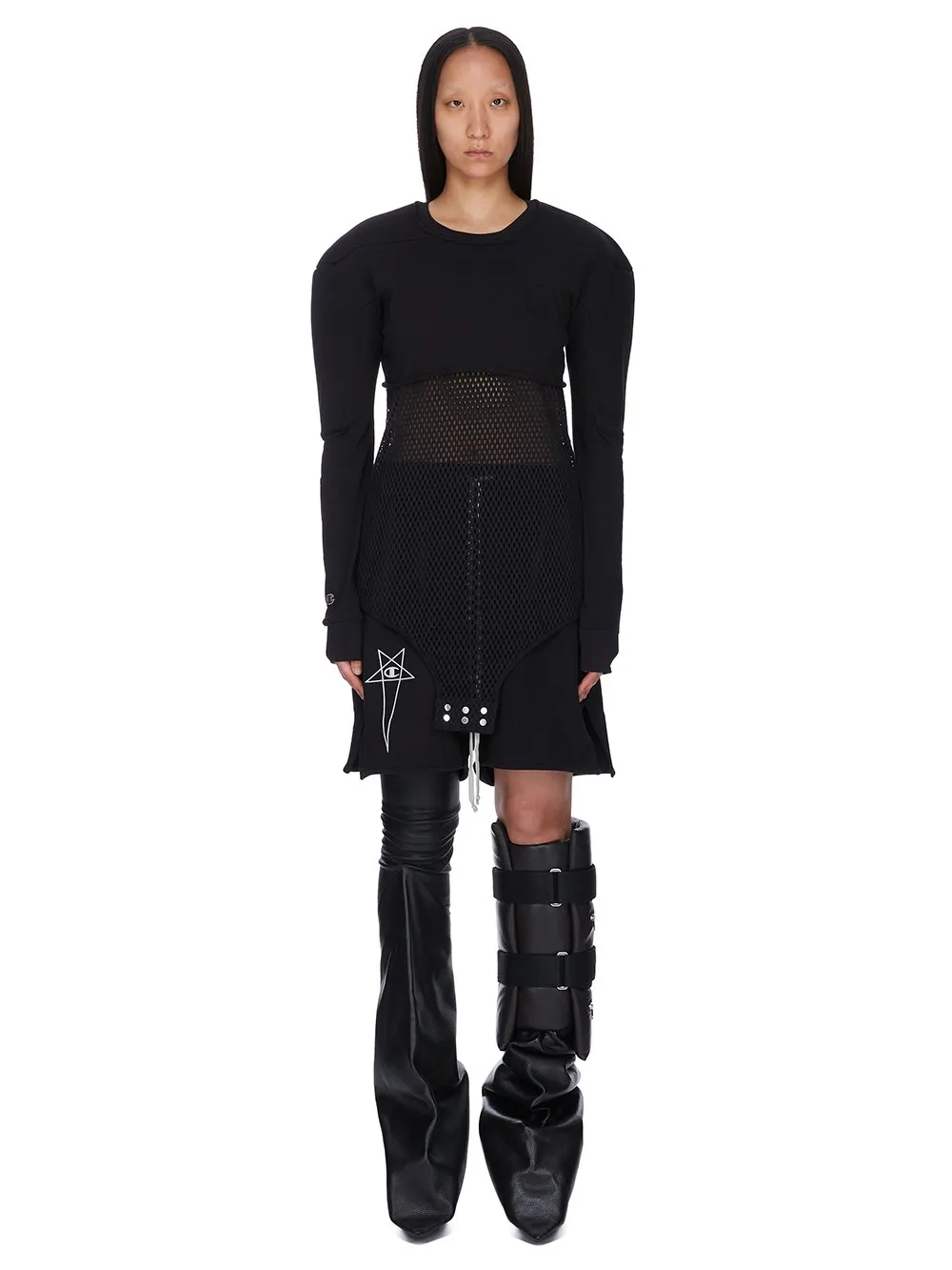Champion X Rick Owens Girdered Cropped Harness In Black Cotton Jersey