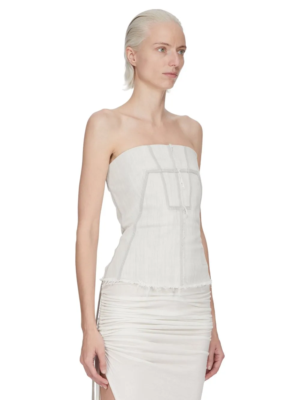 Drkshdw Temple Bustier Top In Milk Wash Stretch Denim
