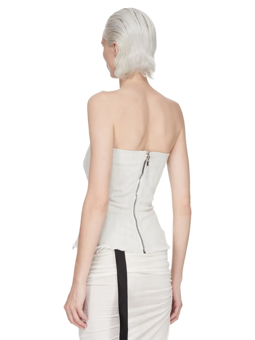 Drkshdw Temple Bustier Top In Milk Wash Stretch Denim